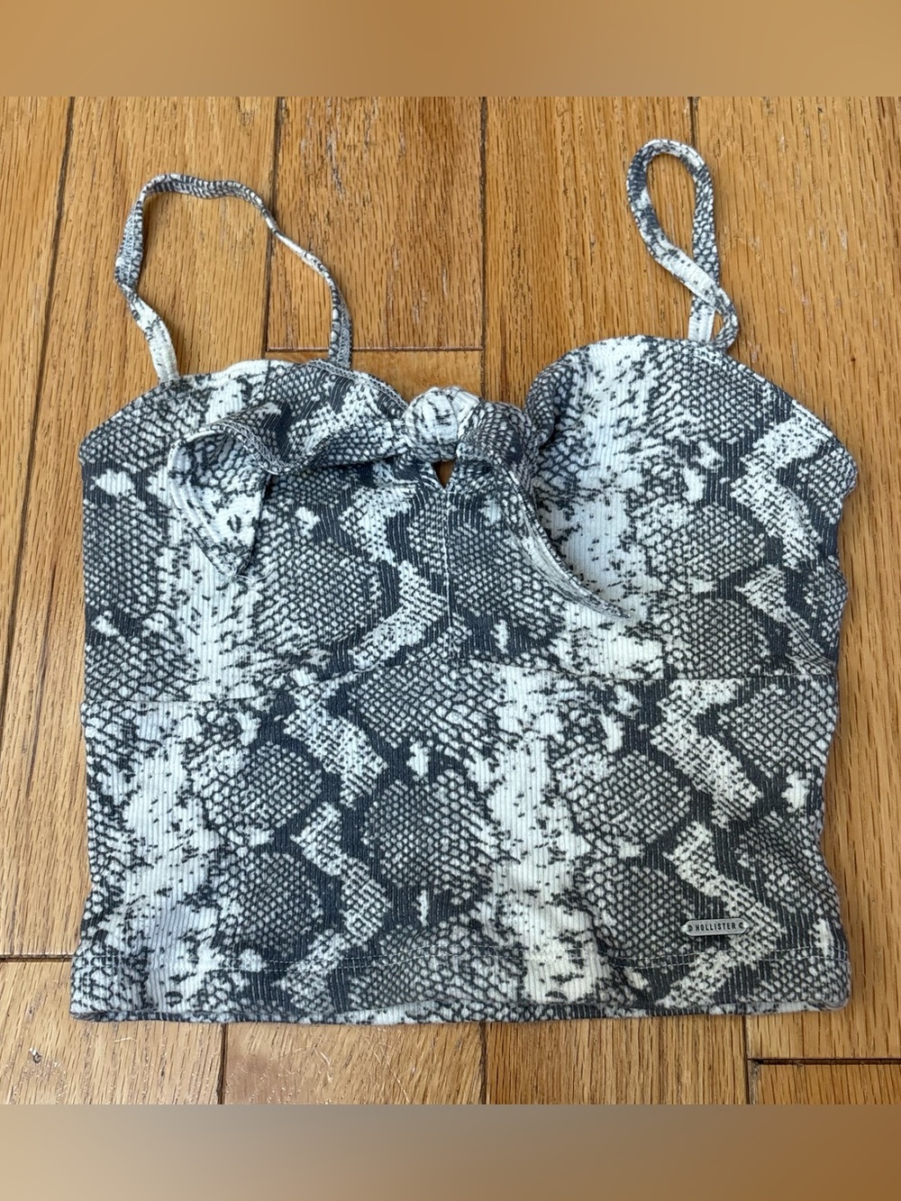 Hollister Black and White Snake-Print Cropped Camisole